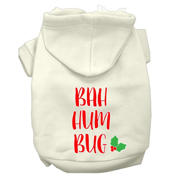 Bah Humbug Screen Print Dog Hoodie Cream XS